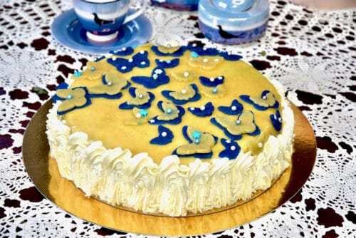 Gluteenivaba Suhkruvaba kohupiima martsipani tort Golden Stevia Keto Pagar liblikad sinine laste sünnipäev