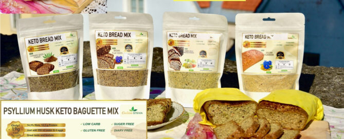 Golden Stevia Keto Leivasegu Komplekt koosneb viiest erinevast pakkist: Pruuni linaseemne jahust, Kuldse linaseemne jahust, kõrvitsaseemne jahust, kanepi seemne jahust ja Psüllium Husk kiudaine Pikasaia segust