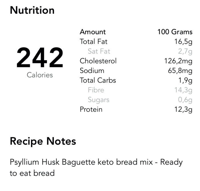 1 viil saia sisaldab ainult 0,5 g süsivesikud 100 g leiba sisaldab 1,9 g süsivesikud, 12,3 g proteiini, 14,3 g kiudaineid Low Carb, High Fat – Keto kook (LCHF)