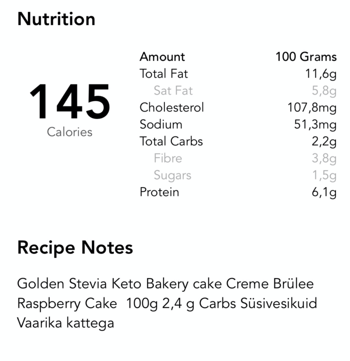 Golden Stevia Suhkruvaba Keto Kreembrülee maisteline kook on gluteenivaba, madalate süsivesikute ja kõrge rasva sisaldusega (LCHF Eesti).