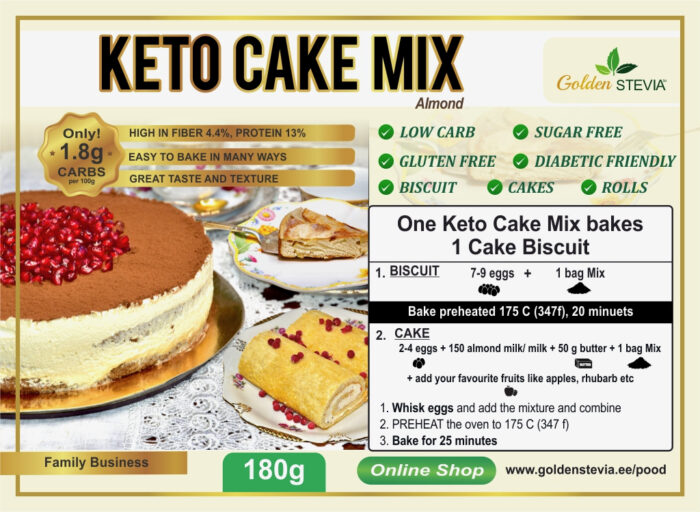 Keto Tordipõhja Pulber- Keto Cake Mix - Golden Stevia Suhkruvaba, Gluteenivaba, Low Carb 180 g