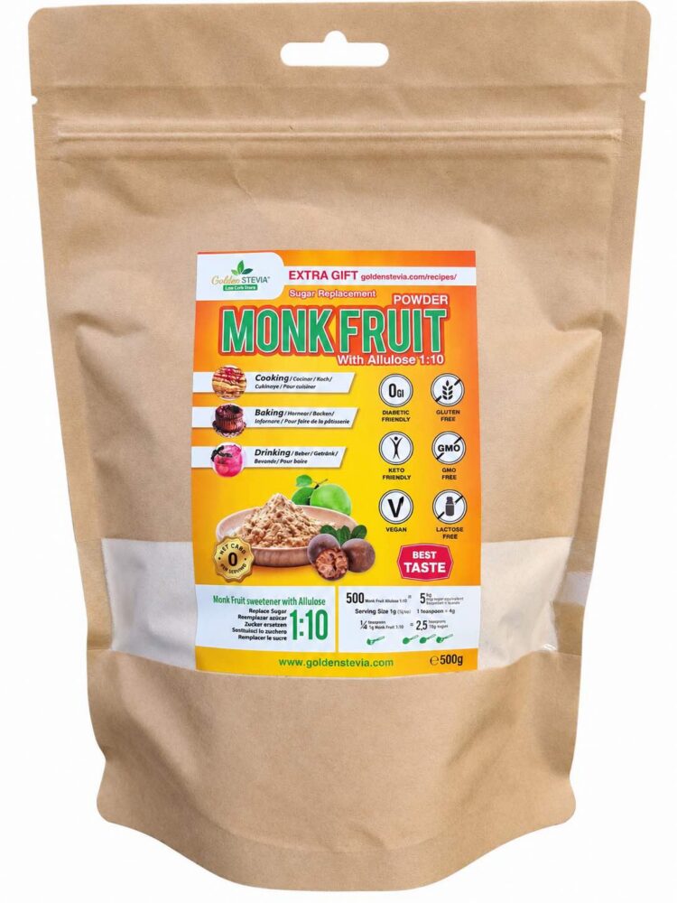 Monk Fruit + Alluloos iga Parim suhkruasendaja 1:10 Golden stevia e-pood suhkruvaba keto low carb Annika Urm