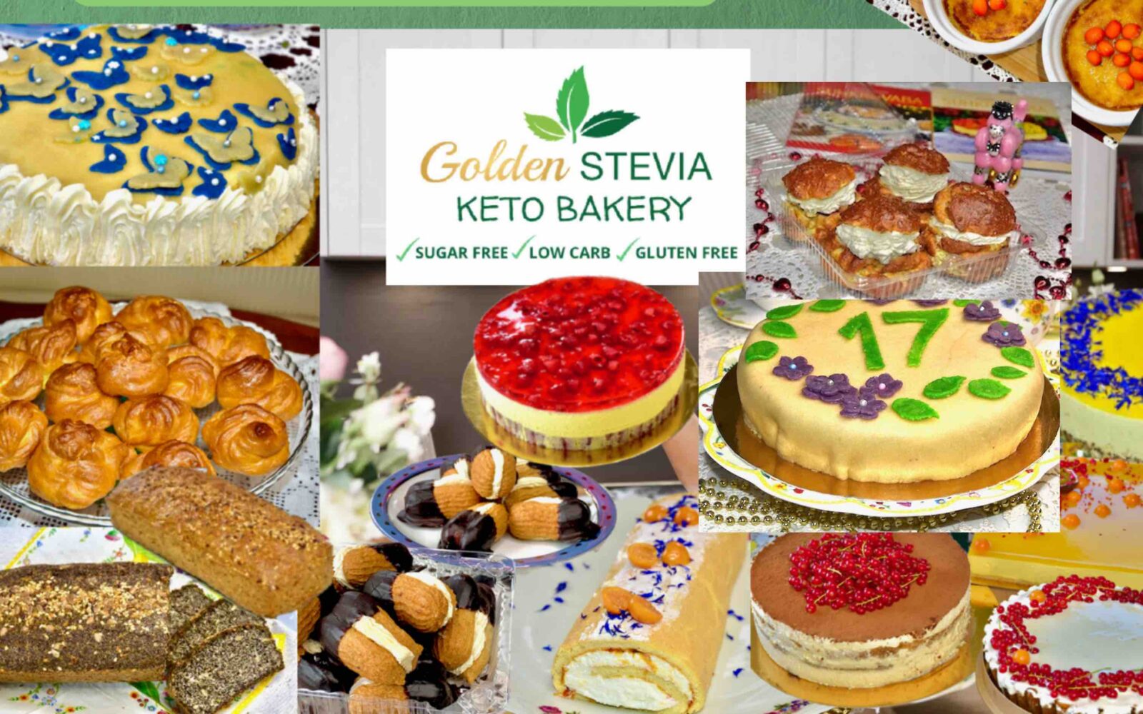 Golden Stevia Keto Pagar valmistab suhkruvabu torte ja küpsetisi Annika Urm'i retseptide järgi, kasutades madala süsivesikusisaldusega koostisosi. Toodete eripära tuleneb kasutatud toorainest ja retseptide ülesehitusest, mitte turunduslikest väidetest.
