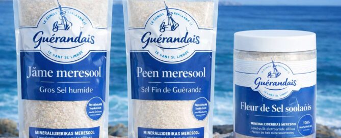 Saadaval Golden Stevia e-poes – Guérande jäme meresool, Guérande peen meresool ja Guérande Fleur de Sel premium soolaõis.