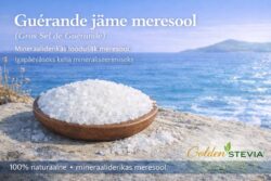 Guérande jäme meresool (Gros Sel humide) – 500 g Looduslik mineraaliderikas Guérande meresool igapäevaseks kokanduseks ja keha mineraliseerimiseks.