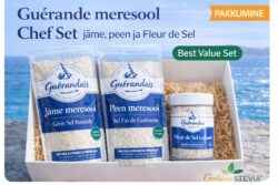Guérande meresool Chef Set jäme meresool, peen meresool ja Fleur de Sel Golden Stevia