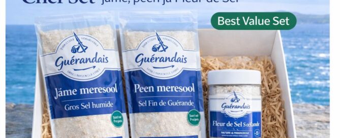 Guérande meresool Chef Set jäme meresool, peen meresool ja Fleur de Sel Golden Stevia