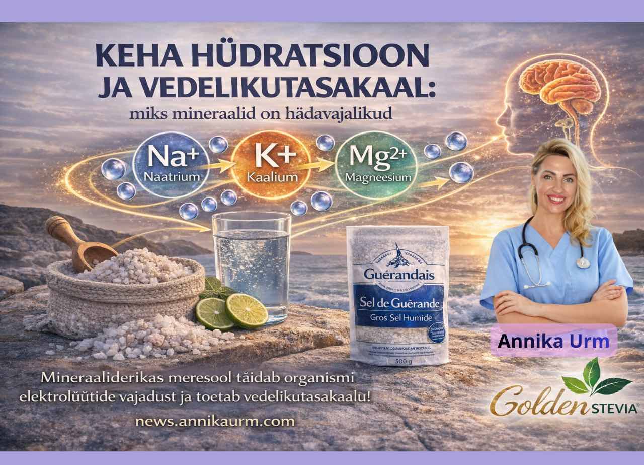 Keha hüdratsioon ja vedelikutasakaal: miks mineraalid on hädavajalikud. Mineraaliderikas Guérande meresool elektrolüütide tasakaalu ja keha hüdratsiooni toetamiseks – Golden Stevia Annika Urm